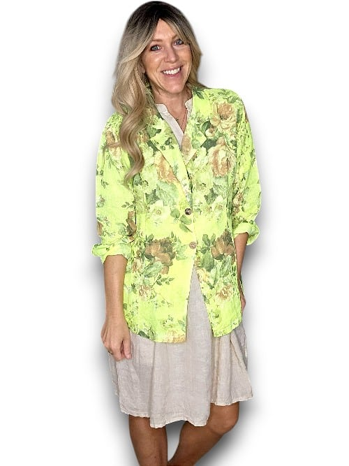 Helga May - Neon Yellow Scarlett Rose Suit Linen Jacket