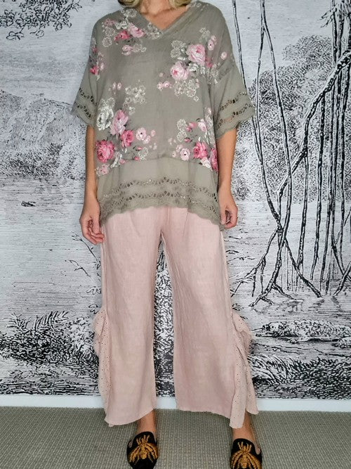 Helga May -  Pink Plain Lace Leg Pants