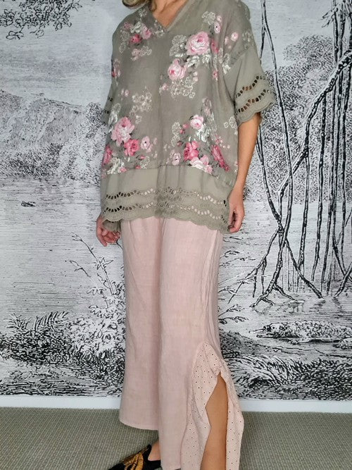 Helga May -  Pink Plain Lace Leg Pants