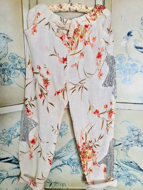 Helga May - Vanilla Aika Rose Linen Sequin Star Pants