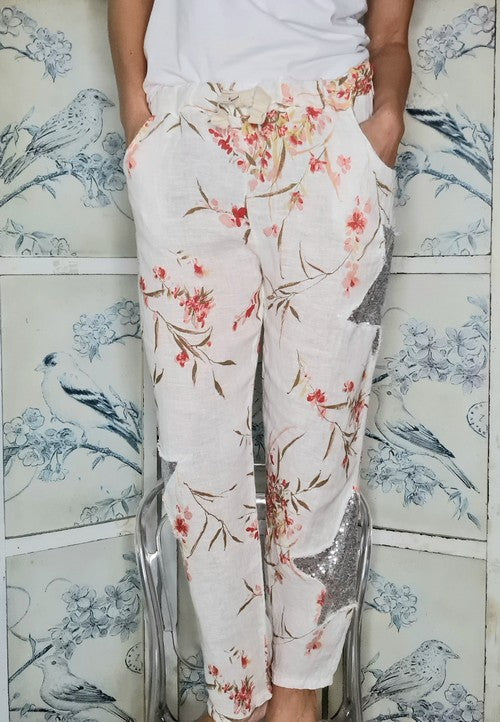 Helga May - Vanilla Aika Rose Linen Sequin Star Pants