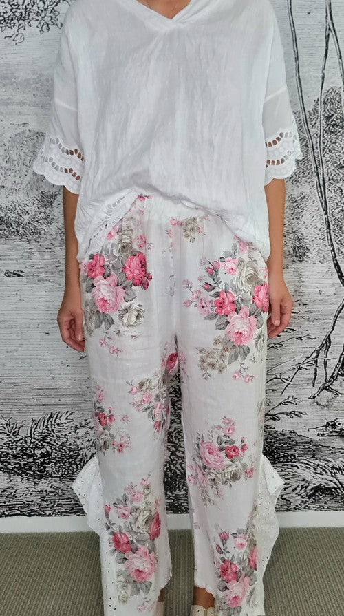 Helga May - White High Tea Lace Leg Pants