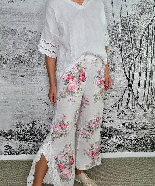Helga May - White High Tea Lace Leg Pants