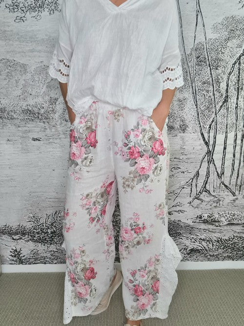 Helga May - White High Tea Lace Leg Pants