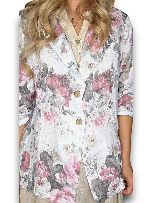 Helga May - White Scarlett Rose Suit Linen Jacket