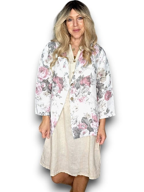 Helga May - White Scarlett Rose Suit Linen Jacket