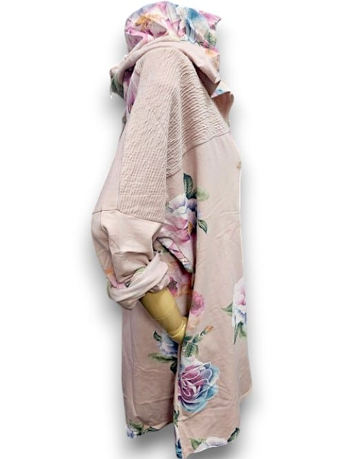 Helga May - Baby Pink Ombre Peony Patchwork Hoodie