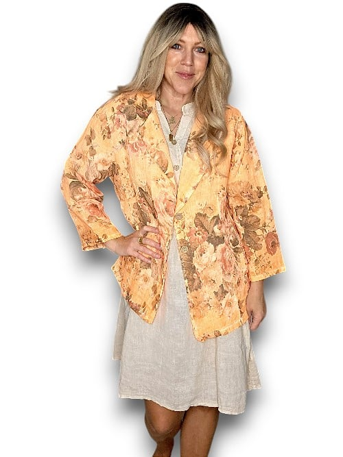 Helga May - Neon Orange Scarlett Rose Suit Linen Jacket