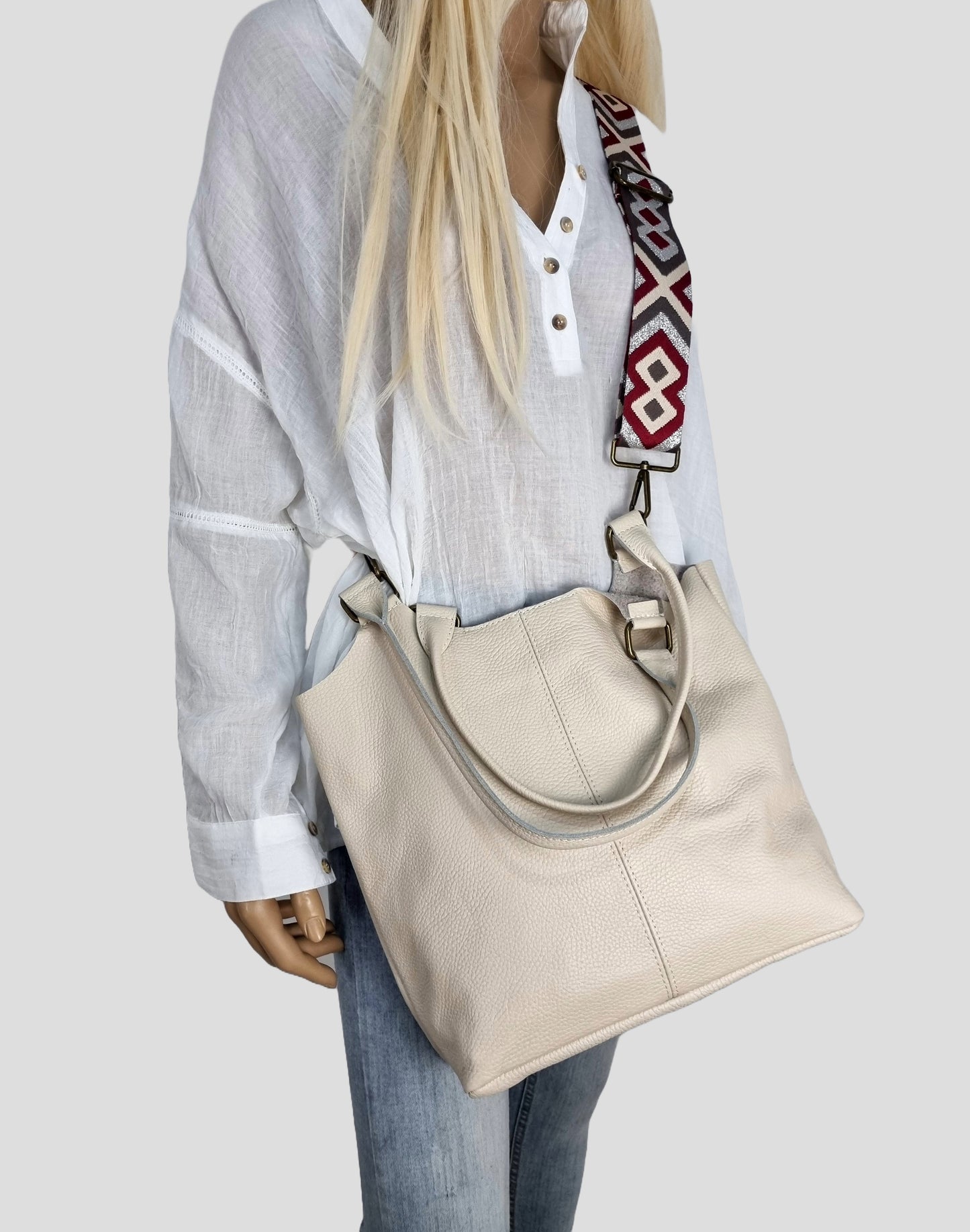 Italian Leather Cream Handbag