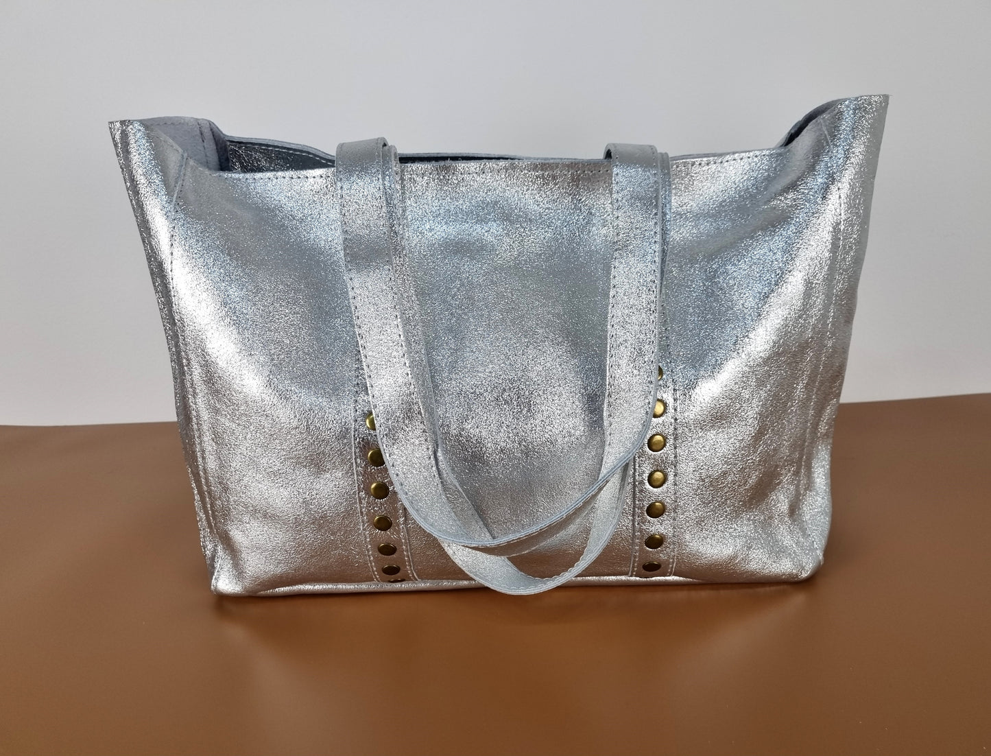 Italian Leather Silver Carry Bag