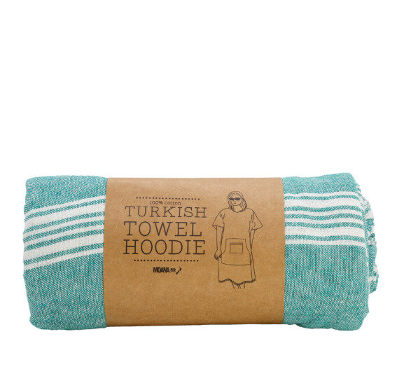 Moana Road - Turkish Towel Hoodie - Aqua Striped