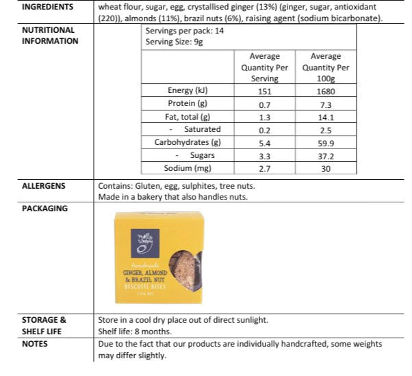Molly Woppy - Ginger Almond Brazil Nut Biscotti Bites 125g