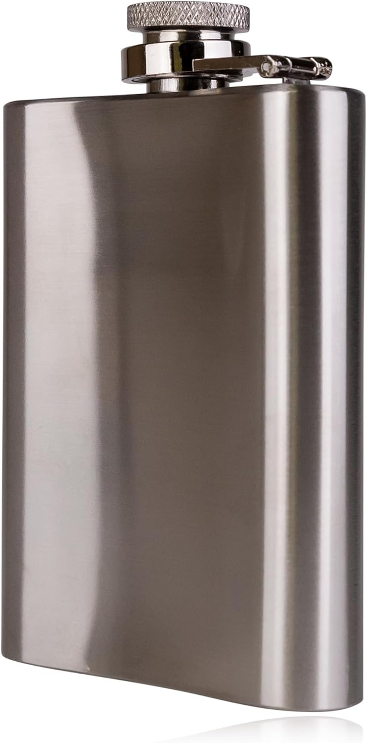 Men's Collection Gift Set - Stainless Steel Hip Flask & 60ml Bath Gel and Shower Gel in Kraft Paper Gift Box, Brown - Black