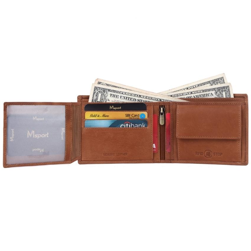 Vera May - Mens Genuine Leather-Embossed Motorcycle Image Tan Wallet