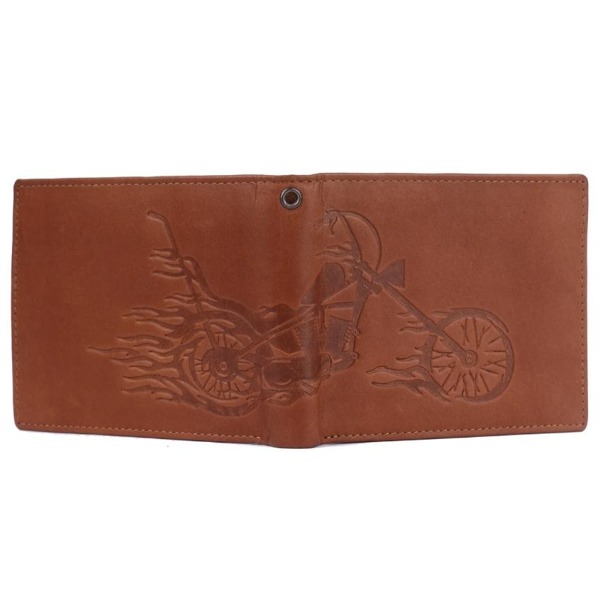 Vera May - Mens Genuine Leather-Embossed Motorcycle Image Tan Wallet