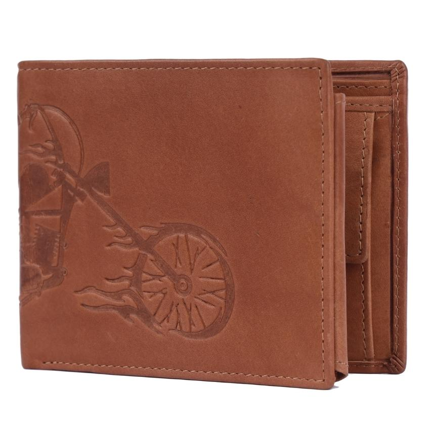 Vera May - Mens Genuine Leather-Embossed Motorcycle Image Tan Wallet