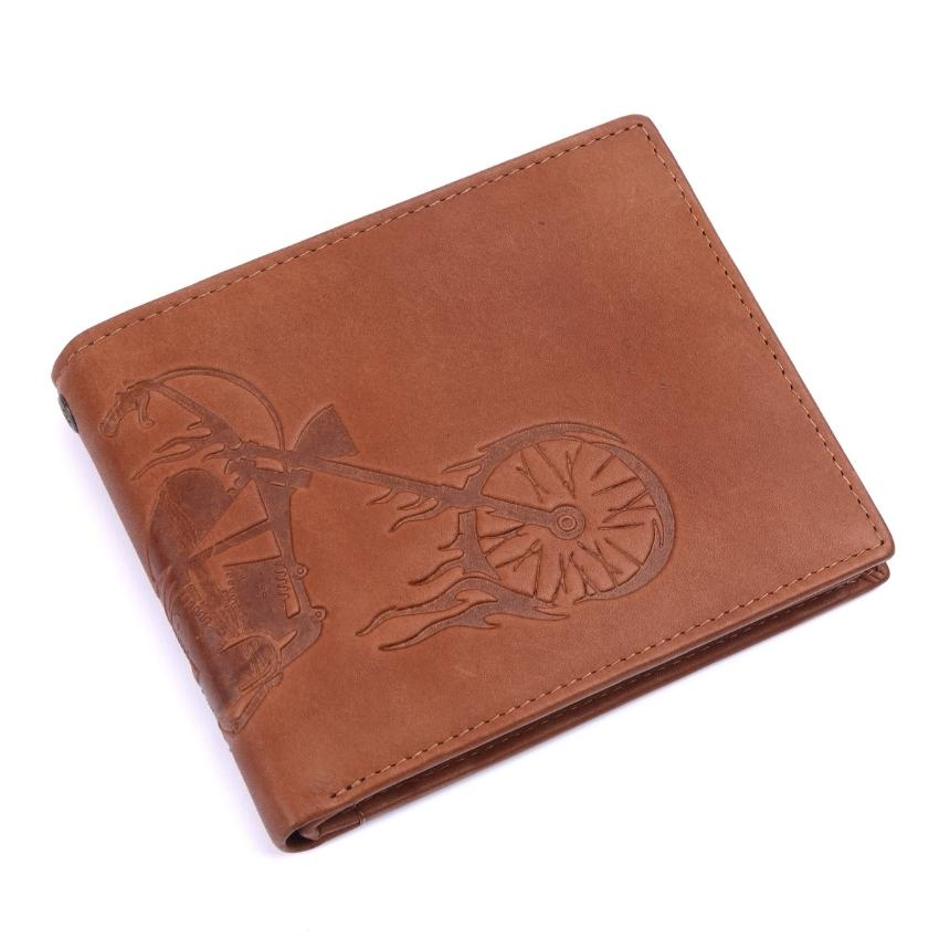 Vera May - Mens Genuine Leather-Embossed Motorcycle Image Tan Wallet