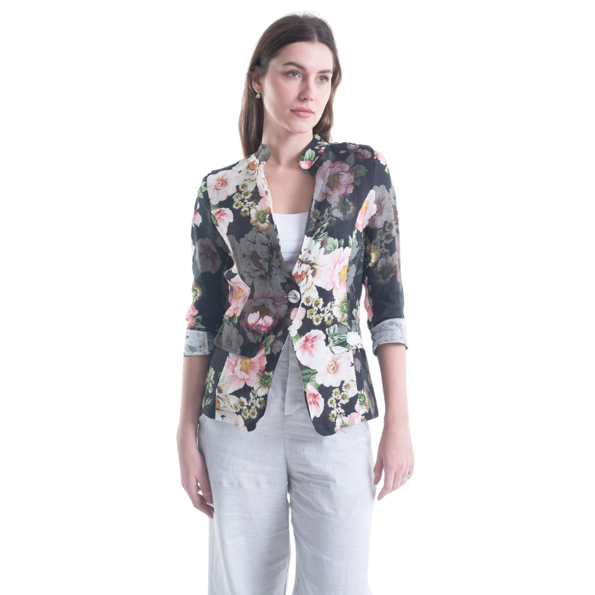 Vera May - French Floral Linen Jacket Black