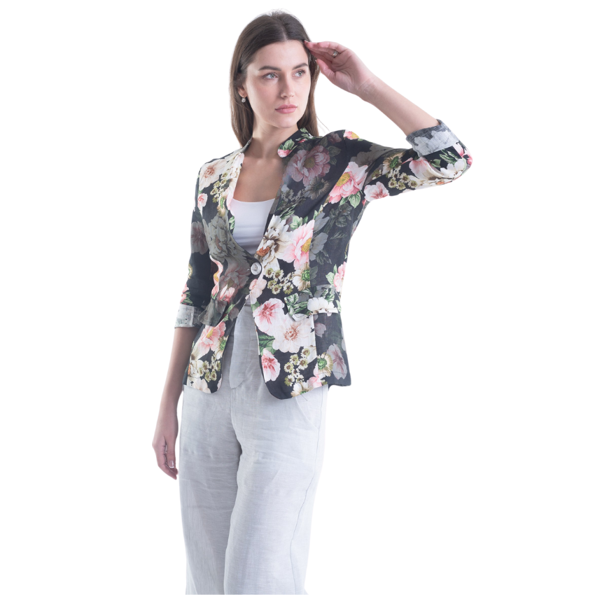 Vera May - French Floral Linen Jacket Black