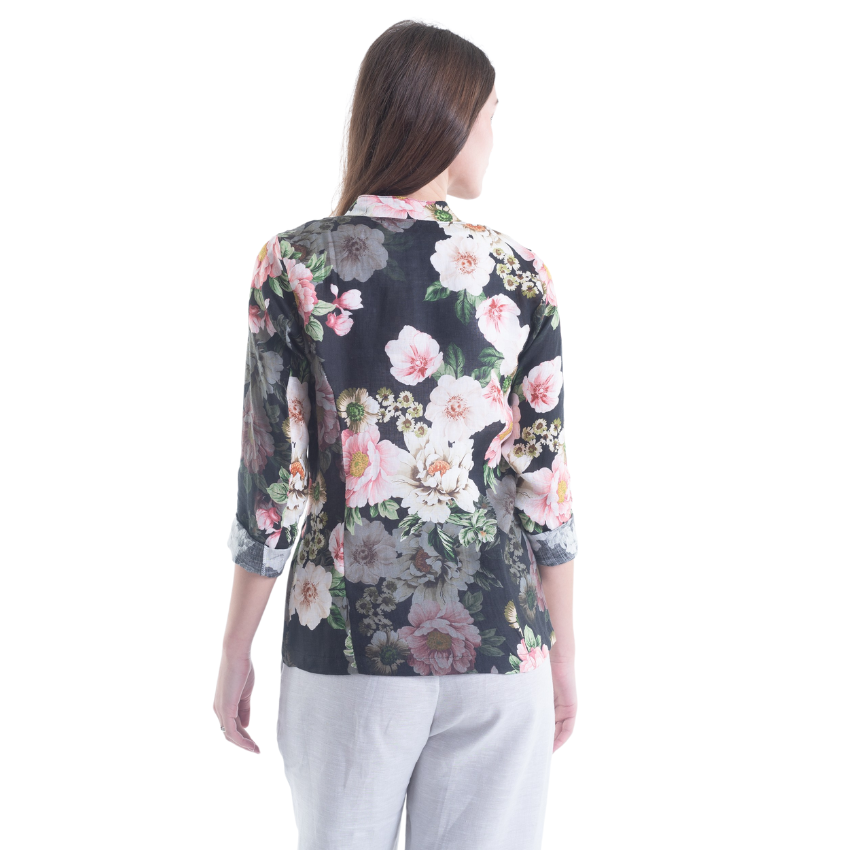 Vera May - French Floral Linen Jacket Black
