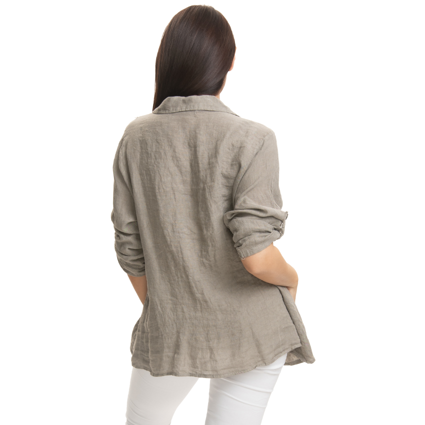 Vera May - Italian Linen Top Taupe
