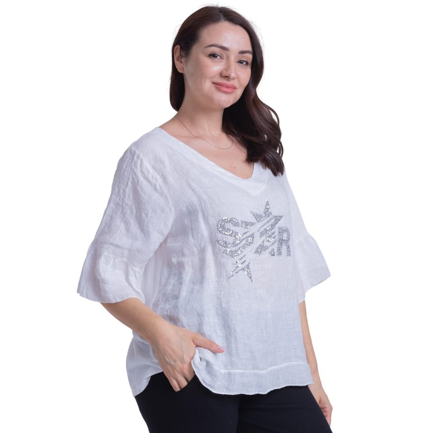 Vera May - Italian Linen White Star Top