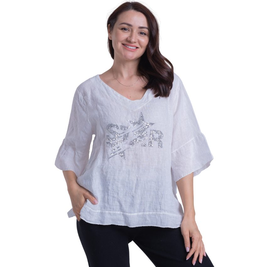 Vera May - Italian Linen White Star Top