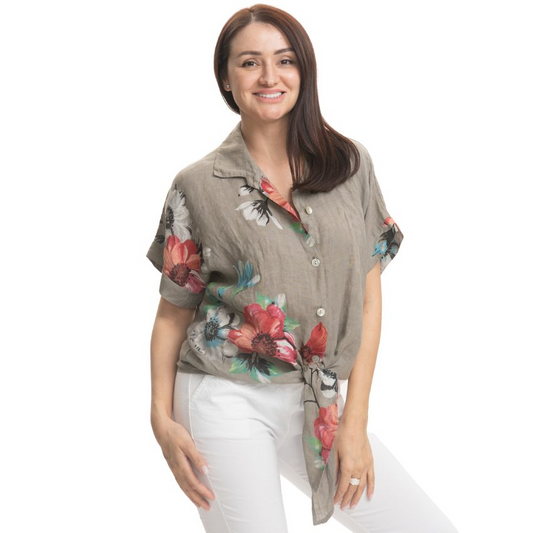Vera May -  Italian Linen Taupe Top