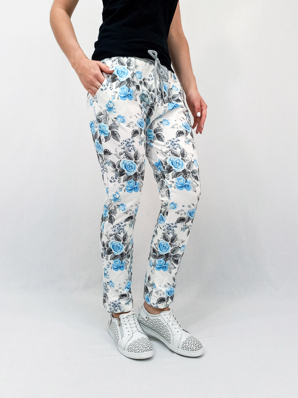 Aida Rose - Emily Cotton Pant Blue Floral Fondi