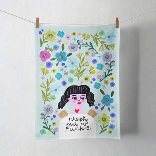 Tea Towel - Fresh Out of F*cks Grumpy Angel