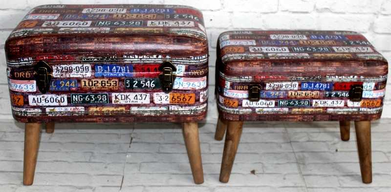 GET POSH - Storage Seats - Retro Number Plates Storage Seats set of 2