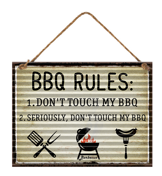 GET POSH - Signs - Metal Sign Corrugated BBQ Rules 30x40cm