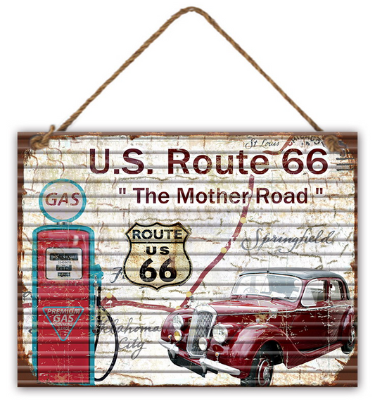 GET POSH - Signs - Metal Sign Corrugated US Route 66 "The Mother Road" 30cm x 40cm