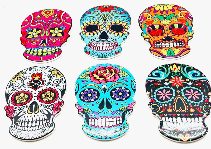 GET POSH Coasters - Bright Funky Skulls, Ceramic With Cork Back 6 Designs, 36 Assorted in PDQ