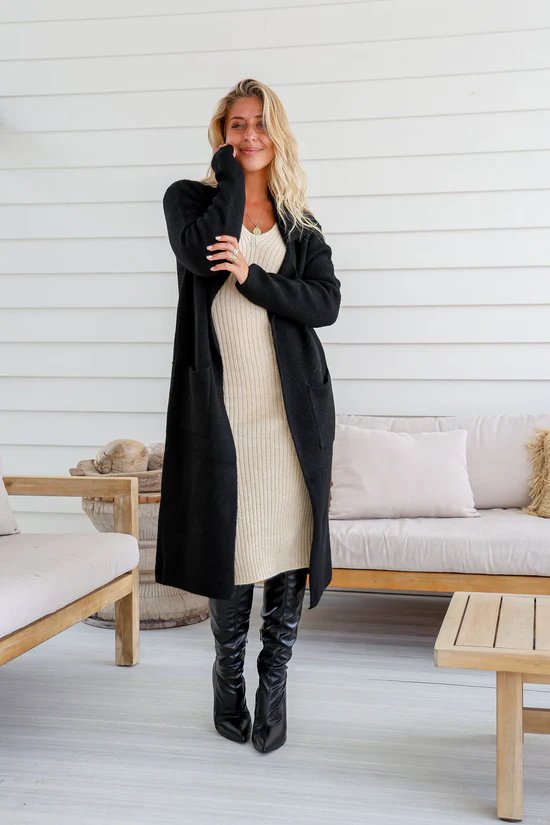 Cardigan - Haven Longline Black