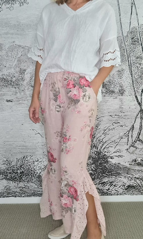 Helga May - Baby Pink High Tea Lace Leg Pant