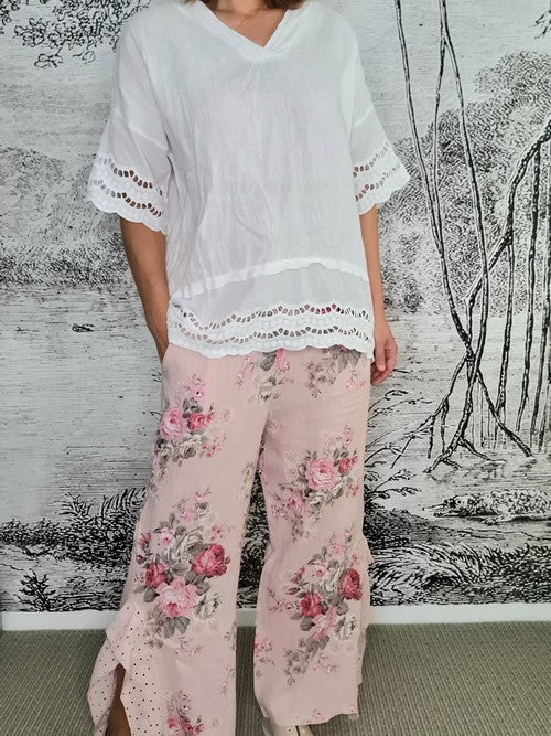 Helga May - Baby Pink High Tea Lace Leg Pant