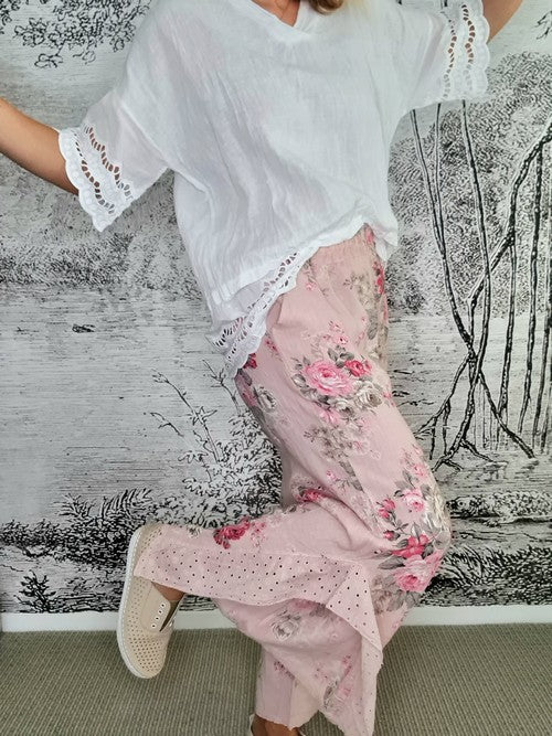 Helga May - Baby Pink High Tea Lace Leg Pant