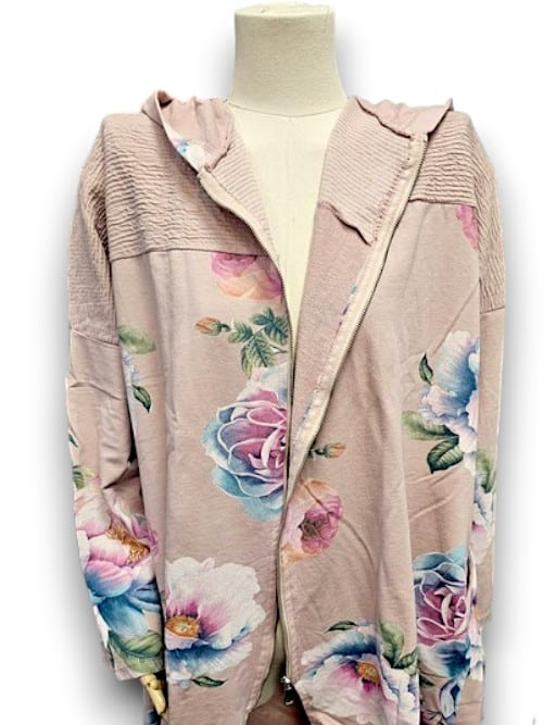 Helga May - Baby Pink Ombre Peony Patchwork Hoodie