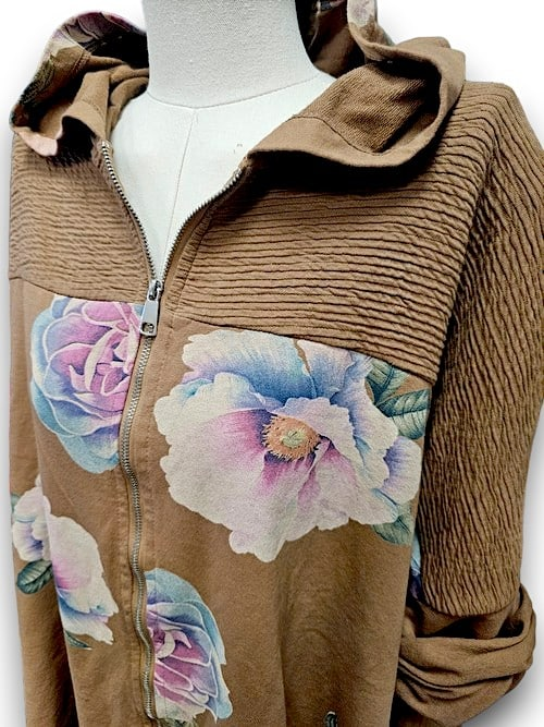 Helga May - Coffee Ombre Peony Patchwork Hoodie