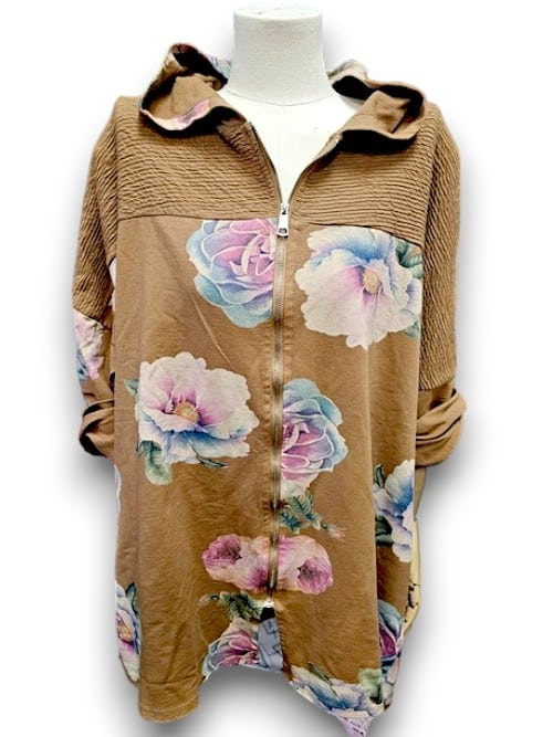 Helga May - Coffee Ombre Peony Patchwork Hoodie