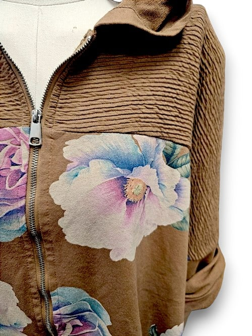 Helga May - Coffee Ombre Peony Patchwork Hoodie