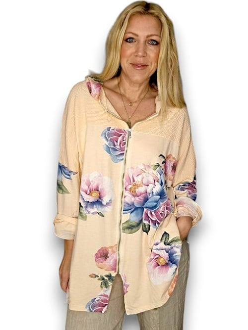 Helga May - Dark Apricot Ombre Peony Patchwork Hoodie