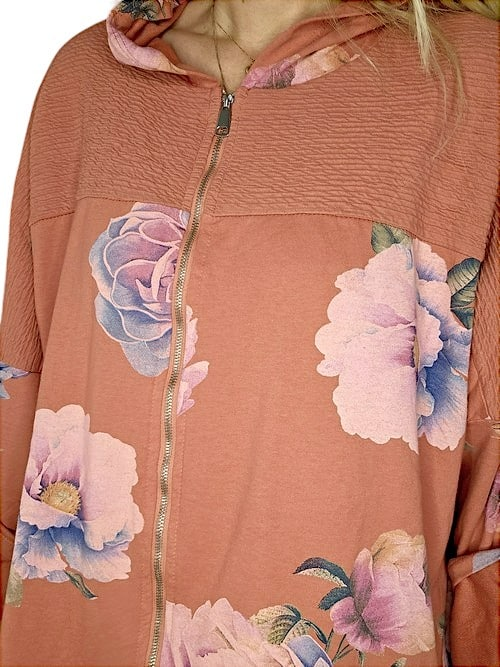 Helga May - Faded Brick Ombre Peony Patchwork Hoodie