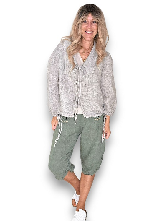 Helga May - Forest Plain Capri Linen Pant