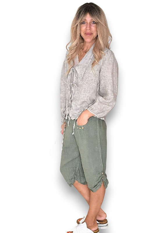 Helga May - Forest Plain Capri Linen Pant