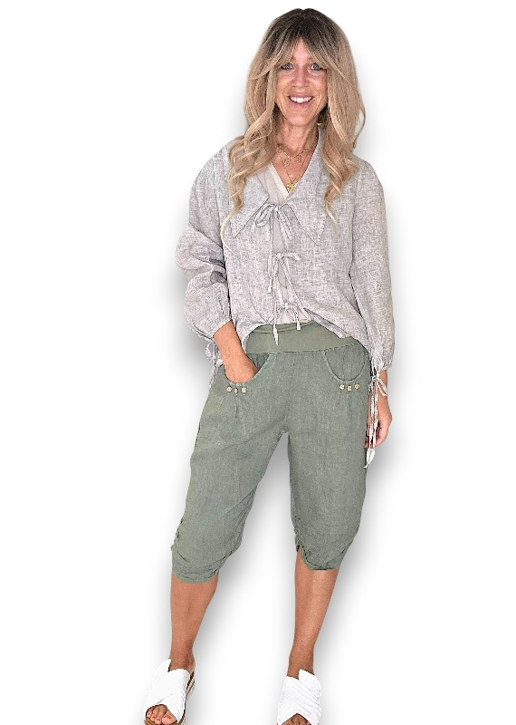 Helga May - Forest Plain Capri Linen Pant