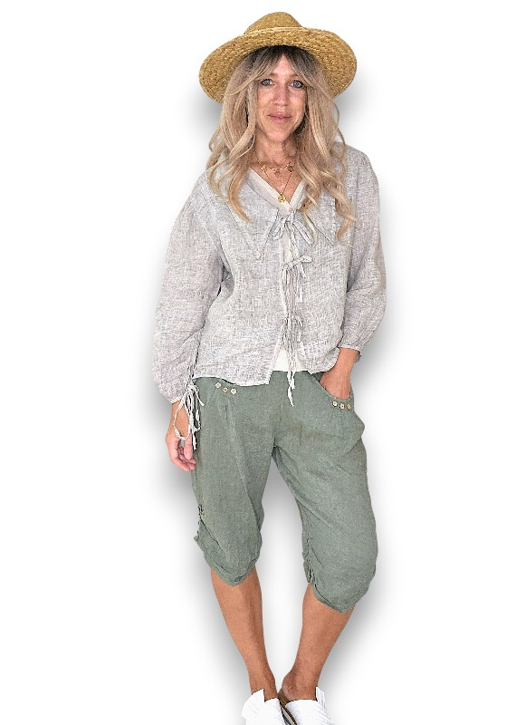 Helga May - Forest Plain Capri Linen Pant