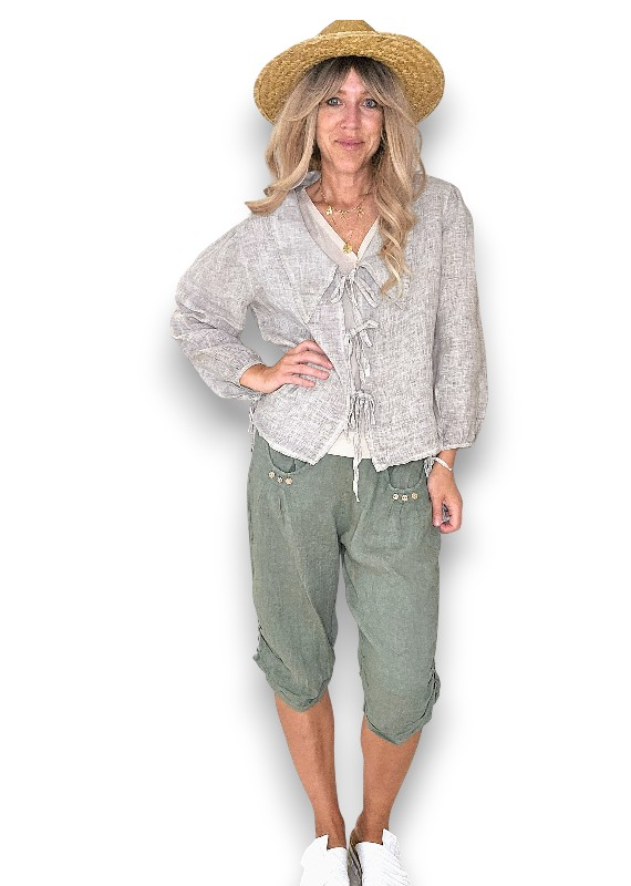 Helga May - Forest Plain Capri Linen Pant