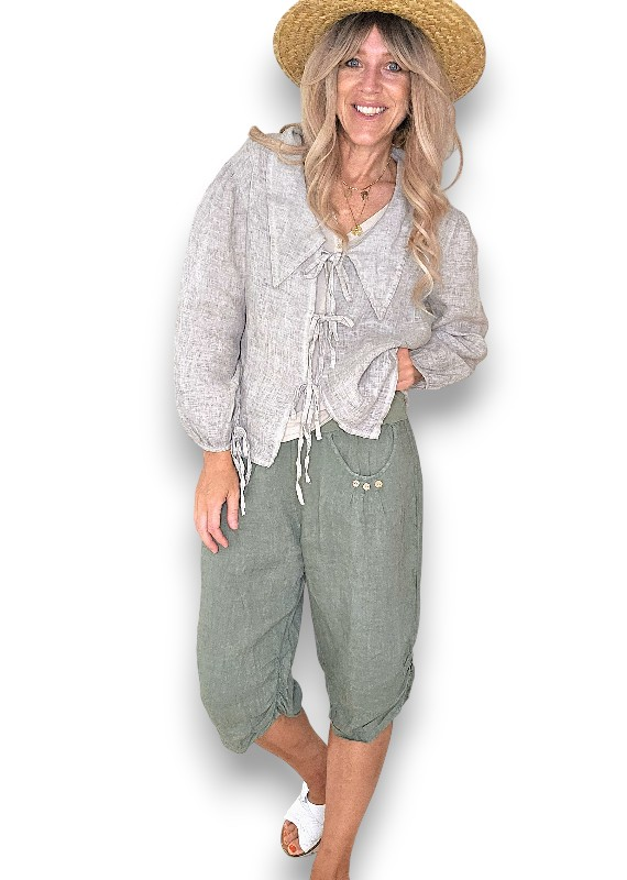 Helga May - Forest Plain Capri Linen Pant